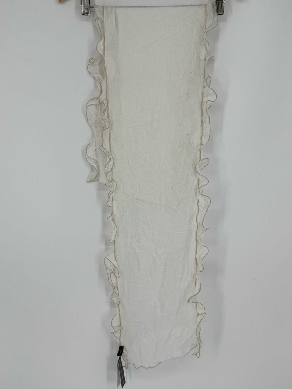 NWT! The Limited Ivory Rayon Knit Solid Rectangle Scarf Ruffle Trim 58”x12